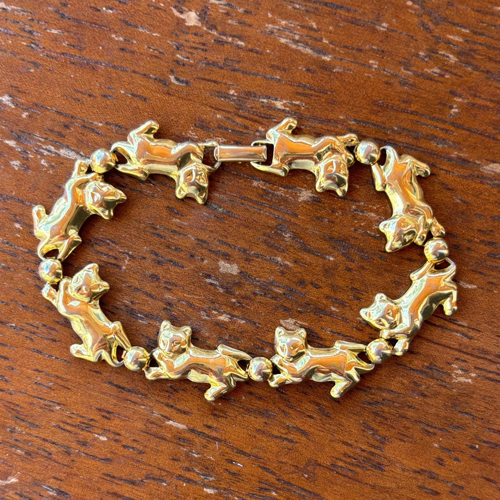 Gold Cat Link Bracelet - Women's Jewelry